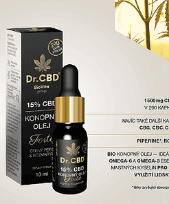 Konopný olej Forte 15% CBD černý pepř a rozmarýn, 1425mg 7 Dr. CBD Konopný olej Forte 15% CBD černý pepř a rozmarýn, 1500mg