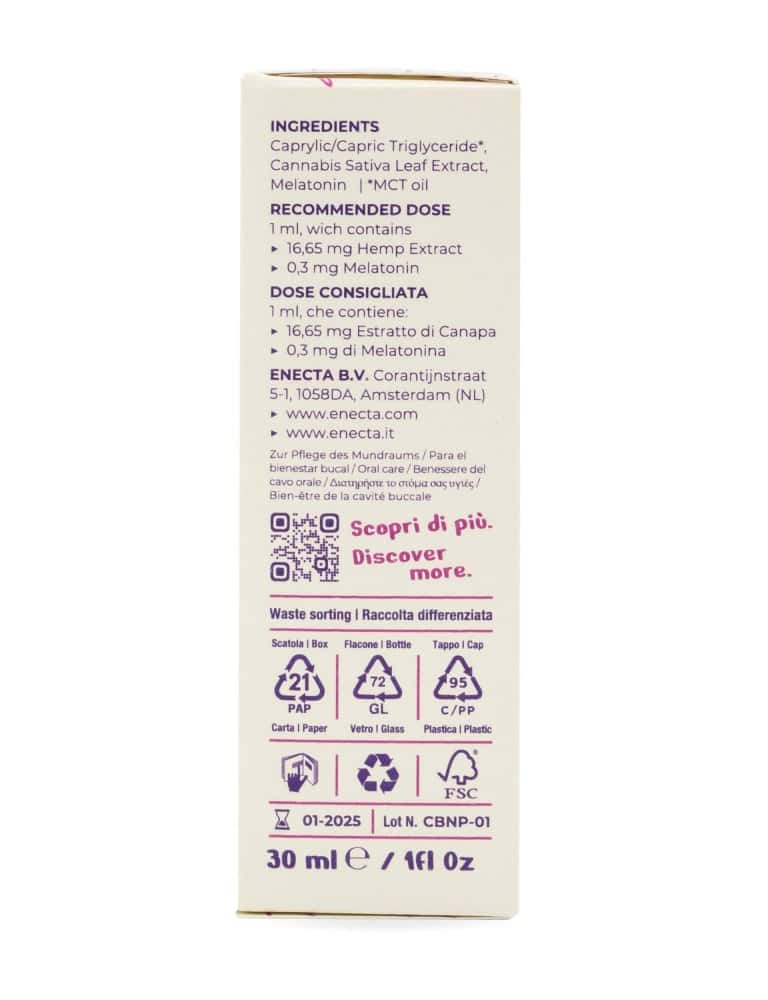 CBNight Formula PLUS konopný olej s melatoninem, 500mg, 30ml 4 Enecta CBNight Formula PLUS konopný olej s melatoninem, 500 mg organického konopného extraktu, 30 ml