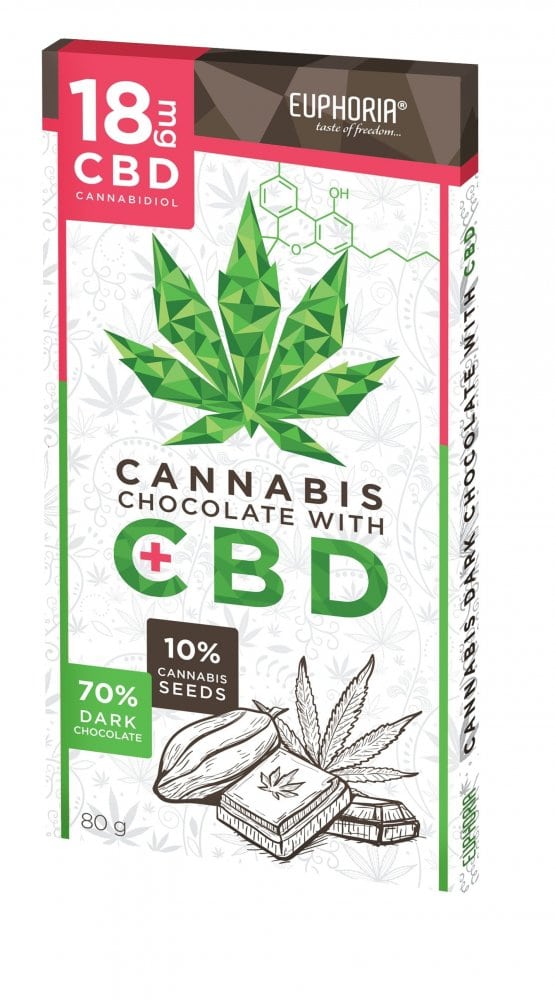Hořká čokoláda 80g s konopným semínkem a s CBD, 18mg 3 Euphoria Hořká čokoláda 80g s konopným semínkem a s CBD 18mg
