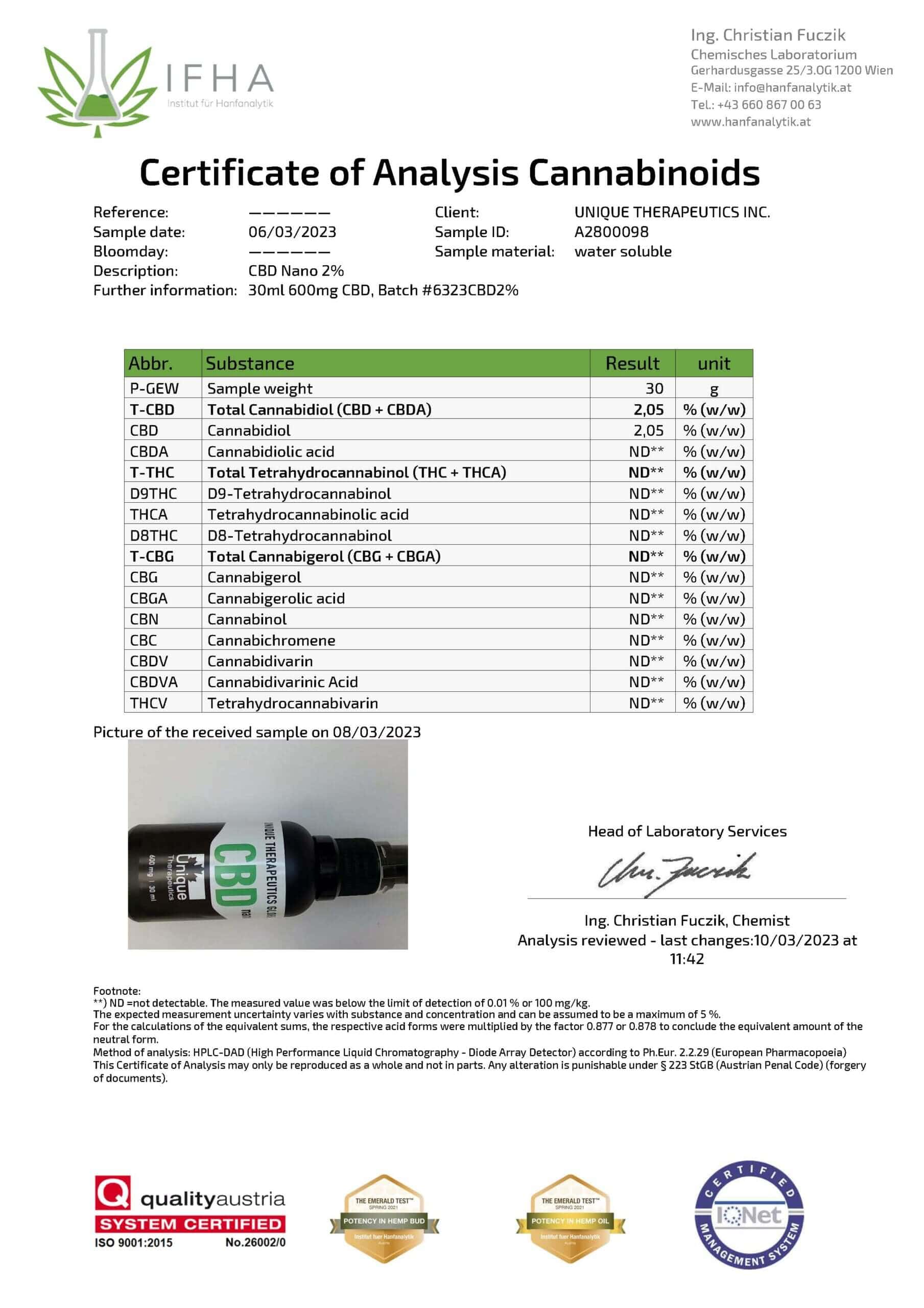 CBD NANO spray, 600mg 5 Unique Therapeutics CBD NANO spray 600mg