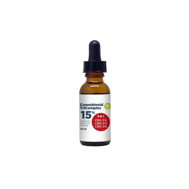 Cannabinoid TriComplex 15% s 1% THC 3 Fair CBD olej Tricomplex (5% CBD 5% CBN 5% CBG) s 1% THC objem 10ml